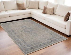 Homeroots 5' X 7' Gray Blue And Taupe Oriental Power Loom Worn Faded Area Rug With Fringe Taupe Polyester 567441