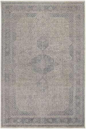 HomeRoots 4' Timeless Gray-Blue and Taupe Oriental Area Rug with Classic Fringed Tassels for Elegant Spaces 7' X 10' 567442