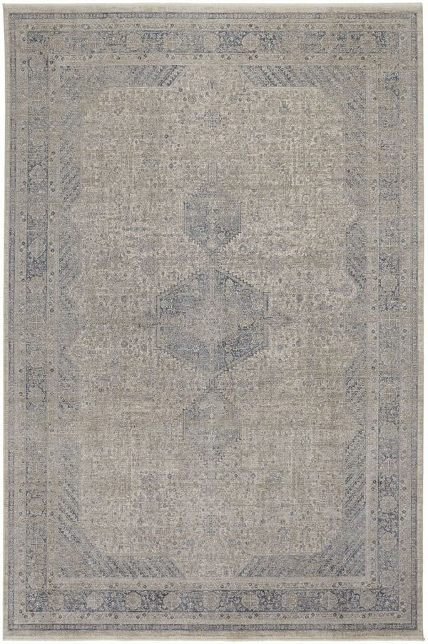 HomeRoots 4' Timeless Gray-Blue and Taupe Oriental Area Rug with Classic Fringed Tassels for Elegant Spaces 7' X 10' 567442