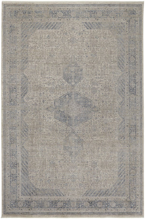 HomeRoots 4' Timeless Gray-Blue and Taupe Oriental Area Rug with Classic Fringed Tassels for Elegant Spaces 7' X 10' 567442