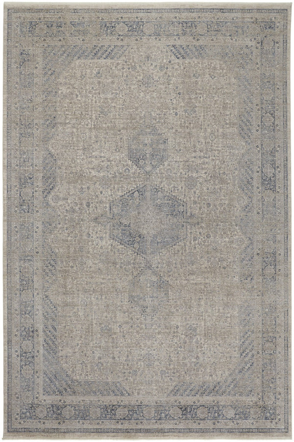 HomeRoots 4' Timeless Gray-Blue and Taupe Oriental Area Rug with Classic Fringed Tassels for Elegant Spaces 7' X 10' 567442