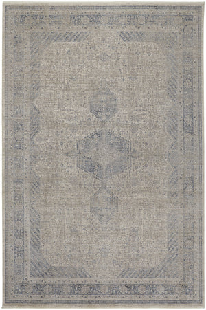 Homeroots 7' X 10' Gray Blue And Taupe Oriental Power Loom Worn Faded Area Rug With Fringe Taupe Polyester 567442