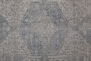 Homeroots 8' Gray Blue And Taupe Oriental Power Loom Worn Faded Runner Rug With Fringe Taupe Polyester 567445