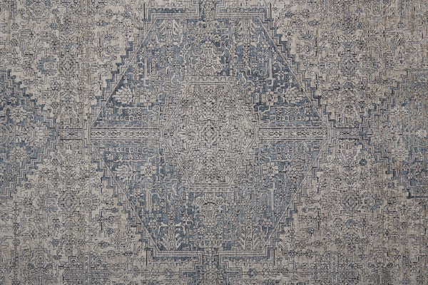 Homeroots 8' Gray Blue And Taupe Oriental Power Loom Worn Faded Runner Rug With Fringe Taupe Polyester 567445
