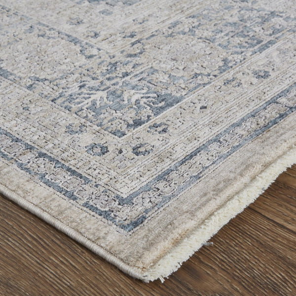 HomeRoots 4' Timeless Gray-Blue and Taupe Oriental Area Rug with Classic Fringed Tassels for Elegant Spaces 12' Runner 567447
