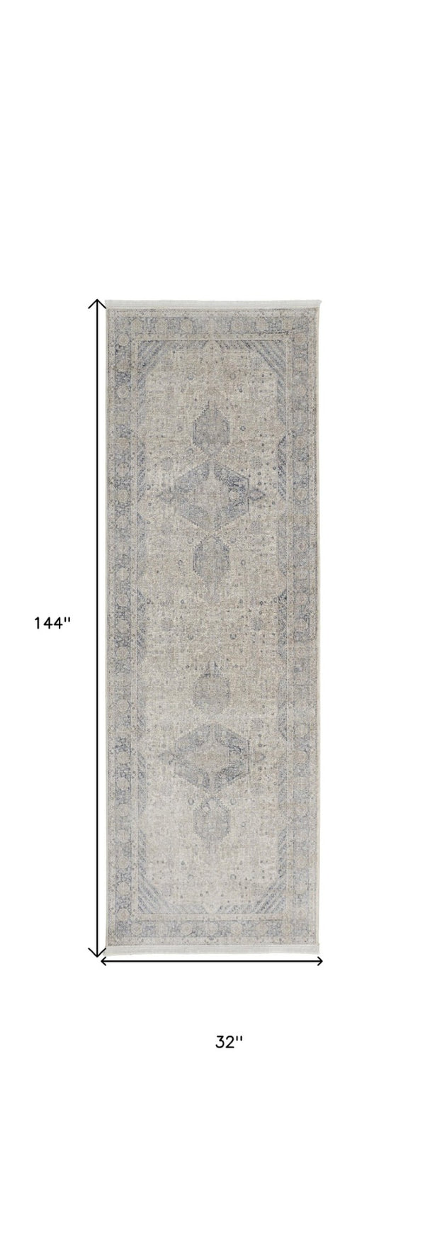 HomeRoots 4' Timeless Gray-Blue and Taupe Oriental Area Rug with Classic Fringed Tassels for Elegant Spaces 12' Runner 567447