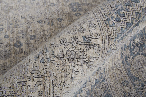 HomeRoots 4' Timeless Gray-Blue and Taupe Oriental Area Rug with Classic Fringed Tassels for Elegant Spaces 2' X 3' 567449