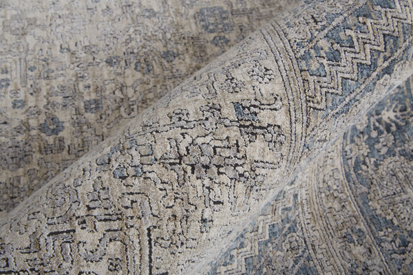 Homeroots 2' X 3' Gray Blue And Taupe Oriental Power Loom Worn Faded Area Rug With Fringe Taupe Polyester 567449