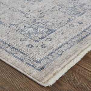 Homeroots 2' X 3' Gray Blue And Taupe Oriental Power Loom Worn Faded Area Rug With Fringe Taupe Polyester 567449