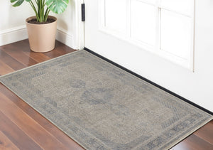 Homeroots 2' X 3' Gray Blue And Taupe Oriental Power Loom Worn Faded Area Rug With Fringe Taupe Polyester 567449