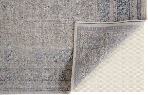 Homeroots 2' X 3' Gray Blue And Taupe Oriental Power Loom Worn Faded Area Rug With Fringe Taupe Polyester 567449