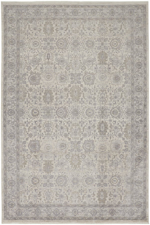 Homeroots 5' X 7' Gray And Ivory Oriental Power Loom Worn Faded Area Rug With Fringe Gray Polyester 567451