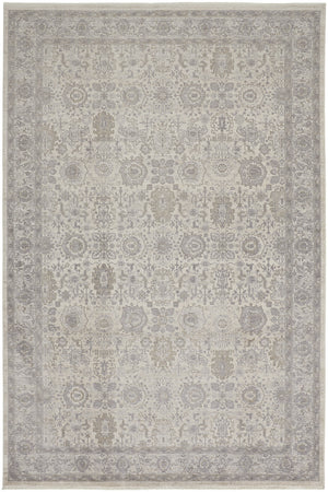 Homeroots 5' X 7' Gray And Ivory Oriental Power Loom Worn Faded Area Rug With Fringe Gray Polyester 567451