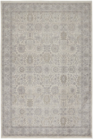 Homeroots 7' X 10' Gray And Ivory Oriental Power Loom Worn Faded Area Rug With Fringe Gray Polyester 567452