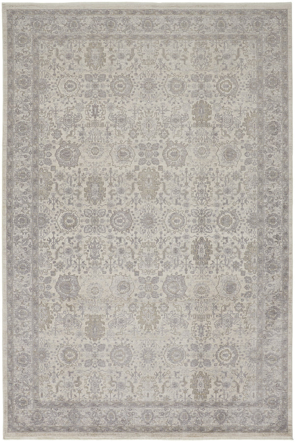 Homeroots 7' X 10' Gray And Ivory Oriental Power Loom Worn Faded Area Rug With Fringe Gray Polyester 567452