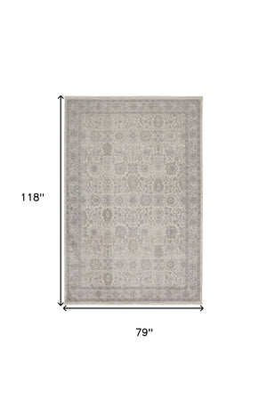 Homeroots 7' X 10' Gray And Ivory Oriental Power Loom Worn Faded Area Rug With Fringe Gray Polyester 567452