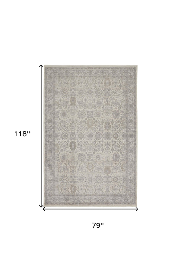 Homeroots 7' X 10' Gray And Ivory Oriental Power Loom Worn Faded Area Rug With Fringe Gray Polyester 567452