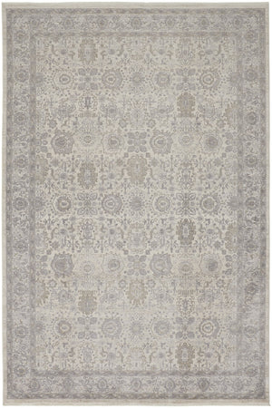 HomeRoots 4' Gray and Ivory Oriental Area Rug with Vintage Faded Design, Durable Power Loom Construction 8' X 10' 567453