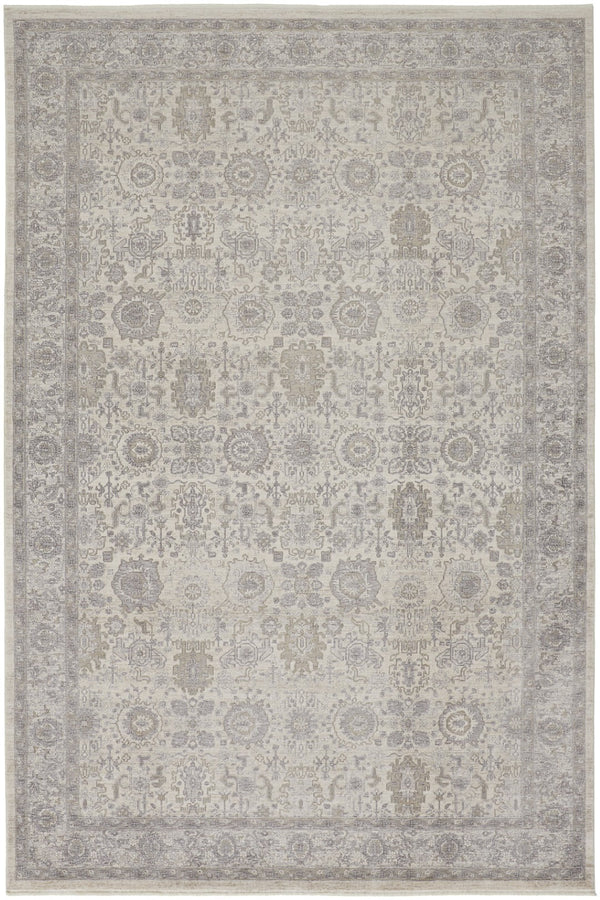 HomeRoots 4' Gray and Ivory Oriental Area Rug with Vintage Faded Design, Durable Power Loom Construction 8' X 10' 567453