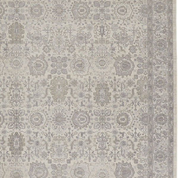 Homeroots 8' X 10' Gray And Ivory Oriental Power Loom Worn Faded Area Rug With Fringe Gray Polyester 567453