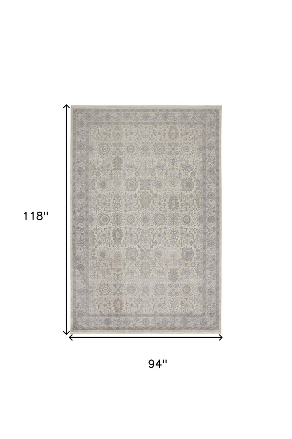 Homeroots 8' X 10' Gray And Ivory Oriental Power Loom Worn Faded Area Rug With Fringe Gray Polyester 567453