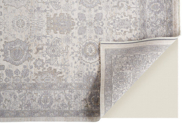 Homeroots 8' X 10' Gray And Ivory Oriental Power Loom Worn Faded Area Rug With Fringe Gray Polyester 567453
