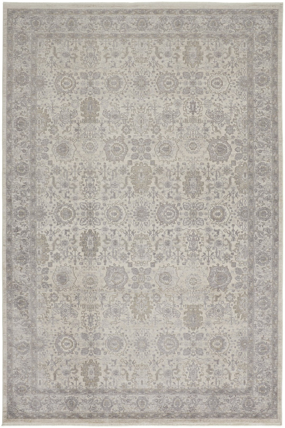 HomeRoots 4' Gray and Ivory Oriental Area Rug with Vintage Faded Design, Durable Power Loom Construction 8' X 10' 567453