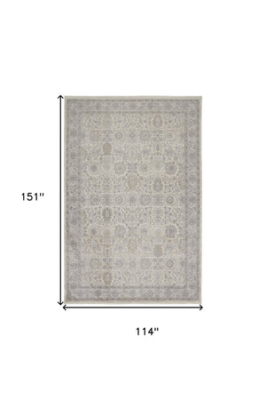 Homeroots 9' X 13' Gray And Ivory Oriental Power Loom Worn Faded Area Rug With Fringe Gray Polyester 567454
