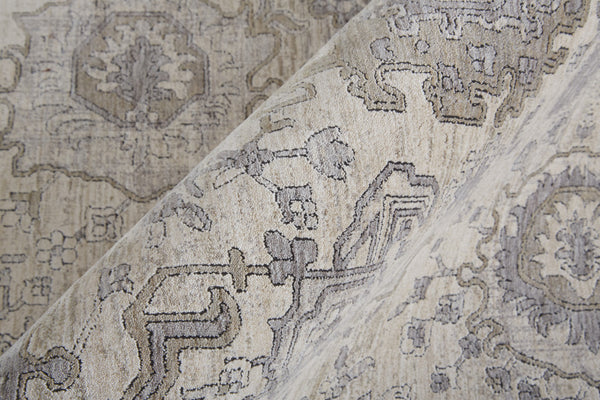 Homeroots 8' Gray And Ivory Oriental Power Loom Worn Faded Runner Rug With Fringe Gray Polyester 567455