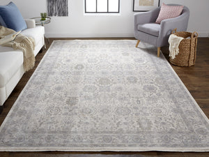 Homeroots 8' Gray And Ivory Oriental Power Loom Worn Faded Runner Rug With Fringe Gray Polyester 567455
