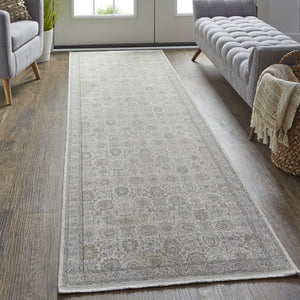 Homeroots 10' Gray And Ivory Oriental Power Loom Runner Rug With Fringe Gray Polyester 567456