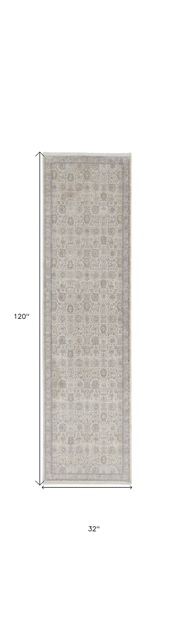 Homeroots 10' Gray And Ivory Oriental Power Loom Runner Rug With Fringe Gray Polyester 567456
