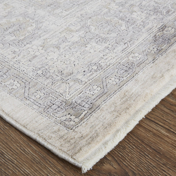 HomeRoots 4' Gray and Ivory Oriental Area Rug with Vintage Faded Design, Durable Power Loom Construction 2' X 3' 567459