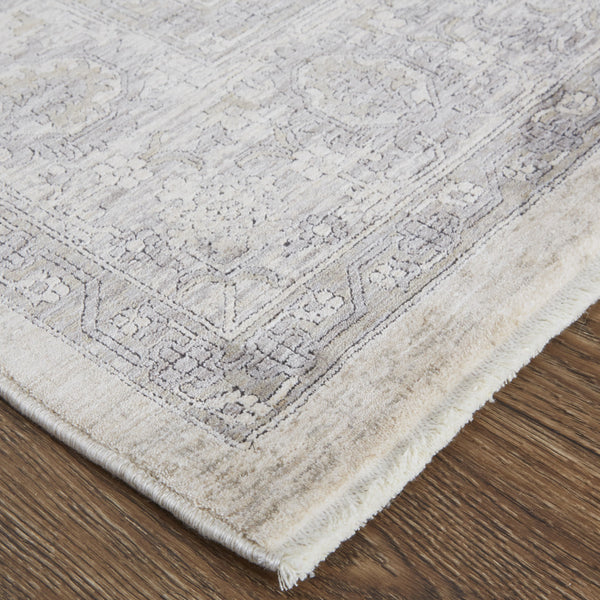 Homeroots 2' X 3' Gray And Ivory Oriental Power Loom Worn Faded Area Rug With Fringe Gray Polyester 567459