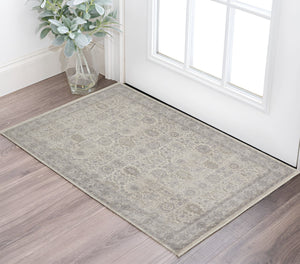 Homeroots 2' X 3' Gray And Ivory Oriental Power Loom Worn Faded Area Rug With Fringe Gray Polyester 567459
