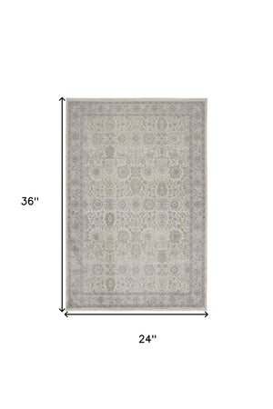 HomeRoots 4' Gray and Ivory Oriental Area Rug with Vintage Faded Design, Durable Power Loom Construction 2' X 3' 567459