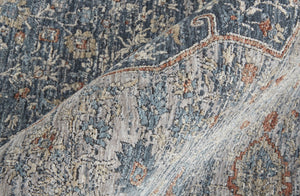 HomeRoots 4' Transform Your Space with a Charming Worn-Faded Gray-Blue and Red Oriental Area Rug with Fringe 5' X 7' 567461