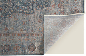 HomeRoots 4' Transform Your Space with a Charming Worn-Faded Gray-Blue and Red Oriental Area Rug with Fringe 2' X 3' 567469