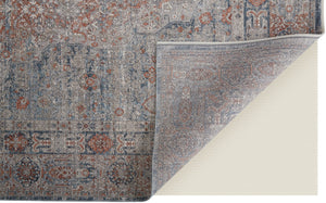 HomeRoots 4' Transform Your Space with a Charming Worn-Faded Gray-Blue and Red Oriental Area Rug with Fringe 7' X 10' 567472