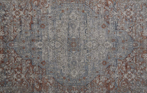 HomeRoots 4' Transform Your Space with a Charming Worn-Faded Gray-Blue and Red Oriental Area Rug with Fringe 10' Runner 567476