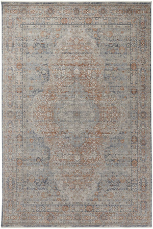 HomeRoots 4' Transform Your Space with a Charming Worn-Faded Gray-Blue and Red Oriental Area Rug with Fringe 12' X 15' 567478
