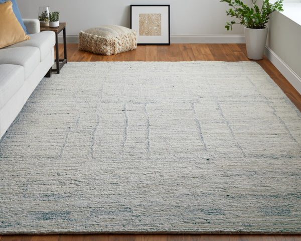 HomeRoots 4' Gray and Ivory Abstract Hand-Woven Area Rug - Soft Wool Blend for Modern, Scandinavian Style 8' X 10' 567489