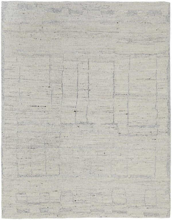 HomeRoots 4' Gray and Ivory Abstract Hand-Woven Area Rug - Soft Wool Blend for Modern, Scandinavian Style 8' X 10' 567489
