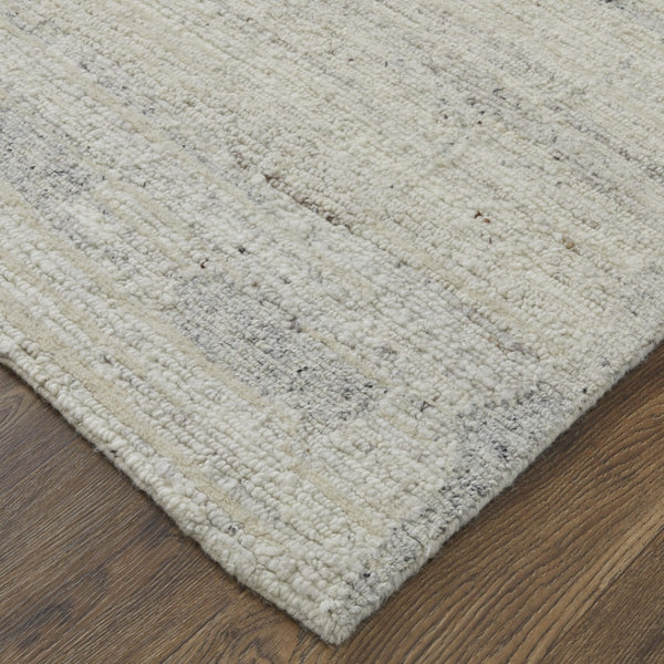 HomeRoots 4' Gray and Ivory Abstract Hand-Woven Area Rug - Soft Wool Blend for Modern, Scandinavian Style 9' X 13' 567491