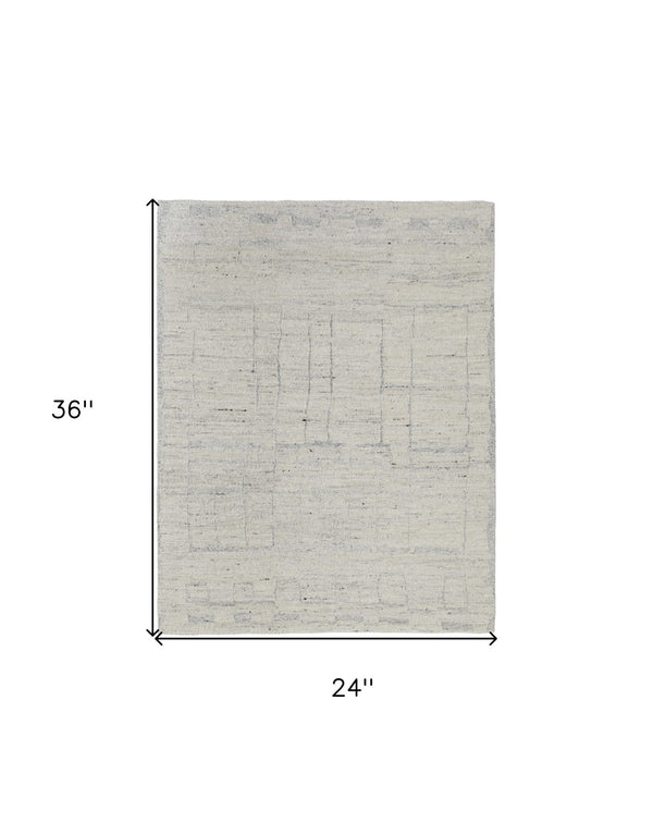 HomeRoots 4' Gray and Ivory Abstract Hand-Woven Area Rug - Soft Wool Blend for Modern, Scandinavian Style 2' X 3' 567493