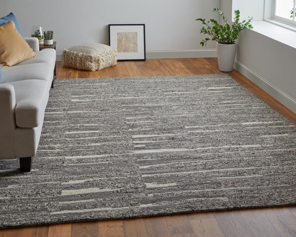 HomeRoots 4' Hand Woven Area Rug in Gray, Ivory & Taupe - Modern Abstract Design for Stylish Interiors 8' X 12' 567497