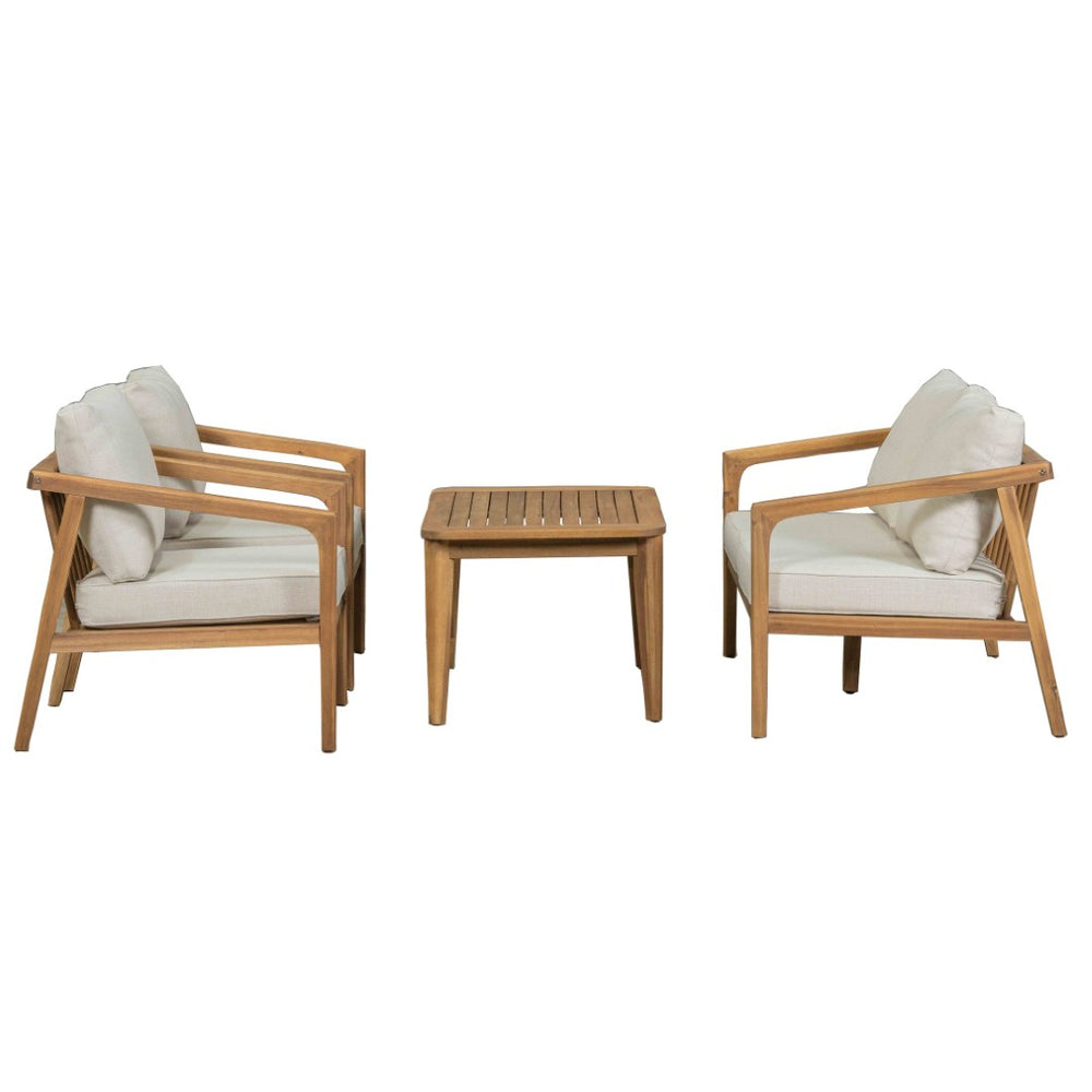 English Elm Westin Solid Acacia Wood 4 Piece Outdoor Chat Set with Cushioned Club Chairs WESTIN 4PCS CHAT SET