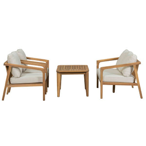 English Elm Westin Solid Acacia Wood 4 Piece Outdoor Chat Set with Cushioned Club Chairs WESTIN 4PCS CHAT SET