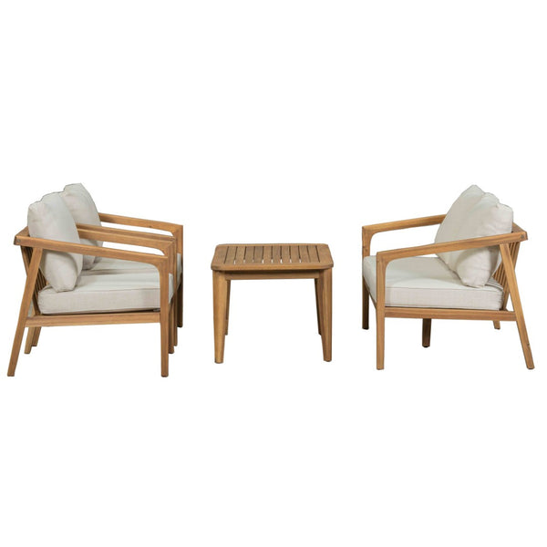 English Elm Westin Solid Acacia Wood 4 Piece Outdoor Chat Set with Cushioned Club Chairs WESTIN 4PCS CHAT SET
