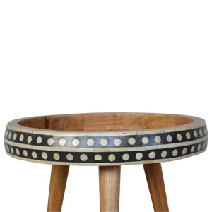 English Elm Solid Wood End Table With Handcrafted Black-And-White Inlay - Modern Accent Table For Any Space B182P280769-GIGA